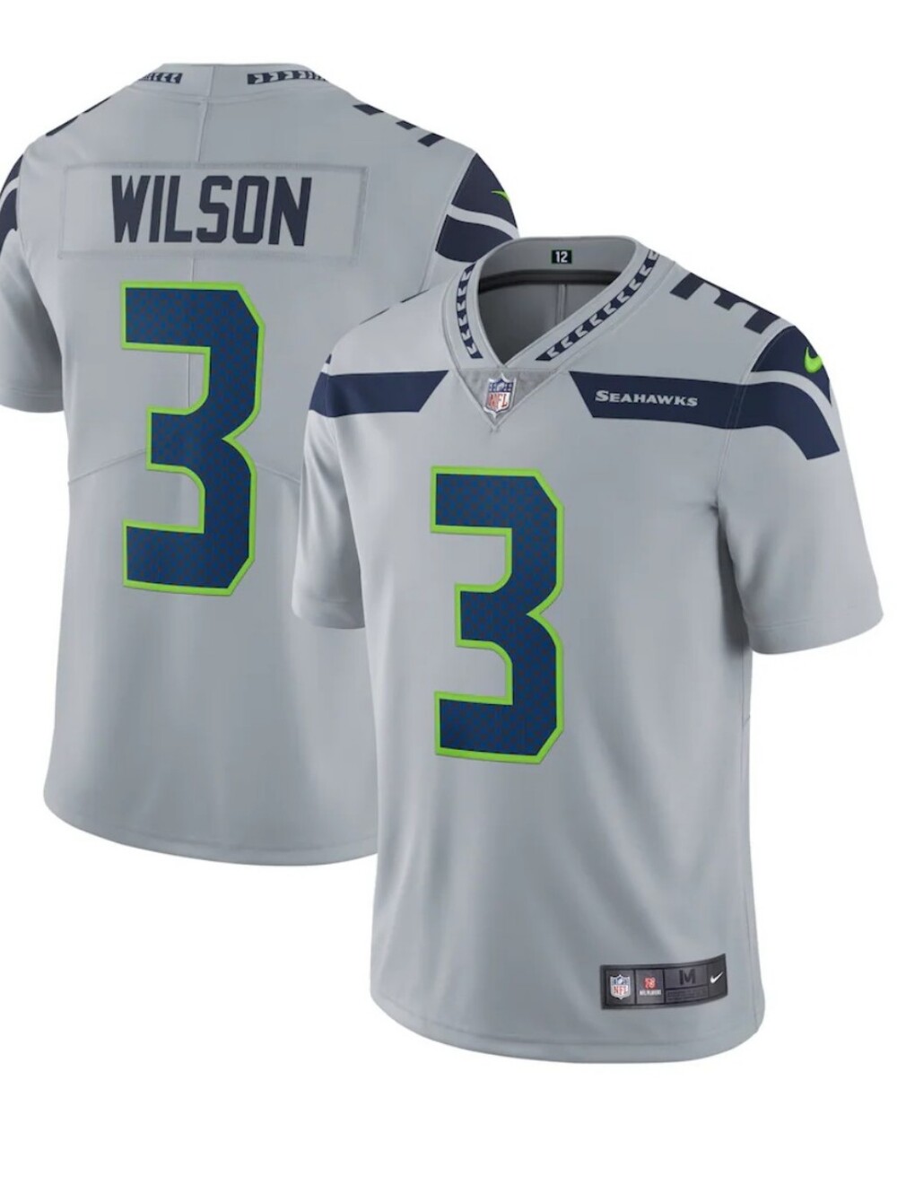 Nike Russell Wilson Men's Seattle Seahawks #3 Grey Jersey Size L Short Sleeve